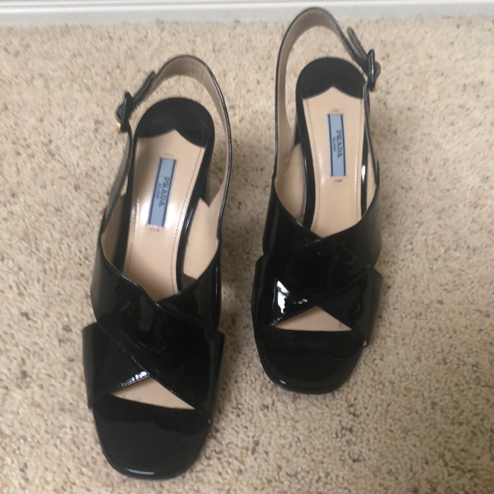 Prada black patent leather sandals